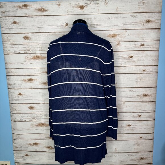 Loft Navy and White Striped Open Front Long Sleeve Cardigan – XL – Ramie/Viscose - Picture 3 of 10